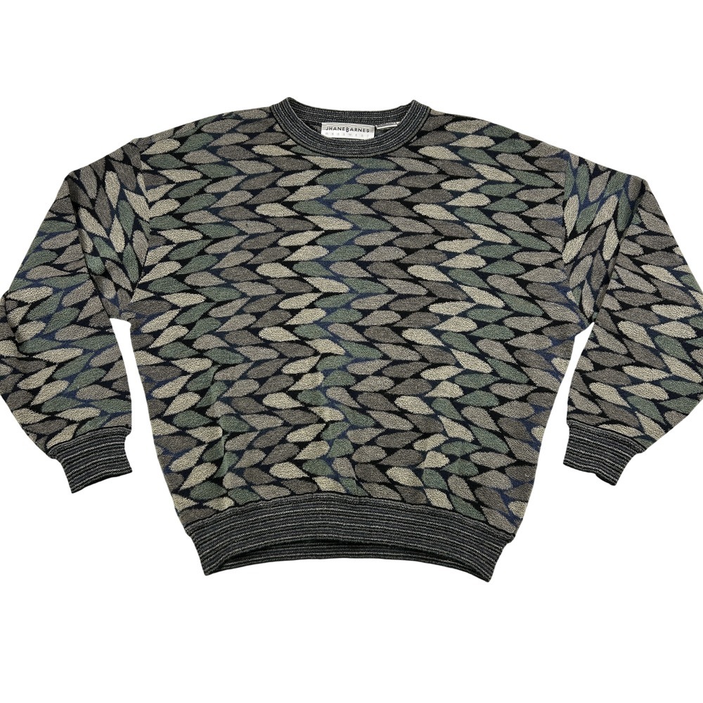 Vintage Jhane Barnes‎ Sweater Mens XL 90s 3D Knit Crewneck Geometric Wool